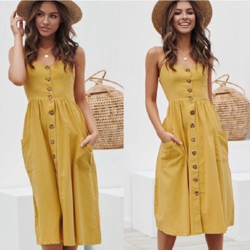 Mustard Cotton Button Down Dress